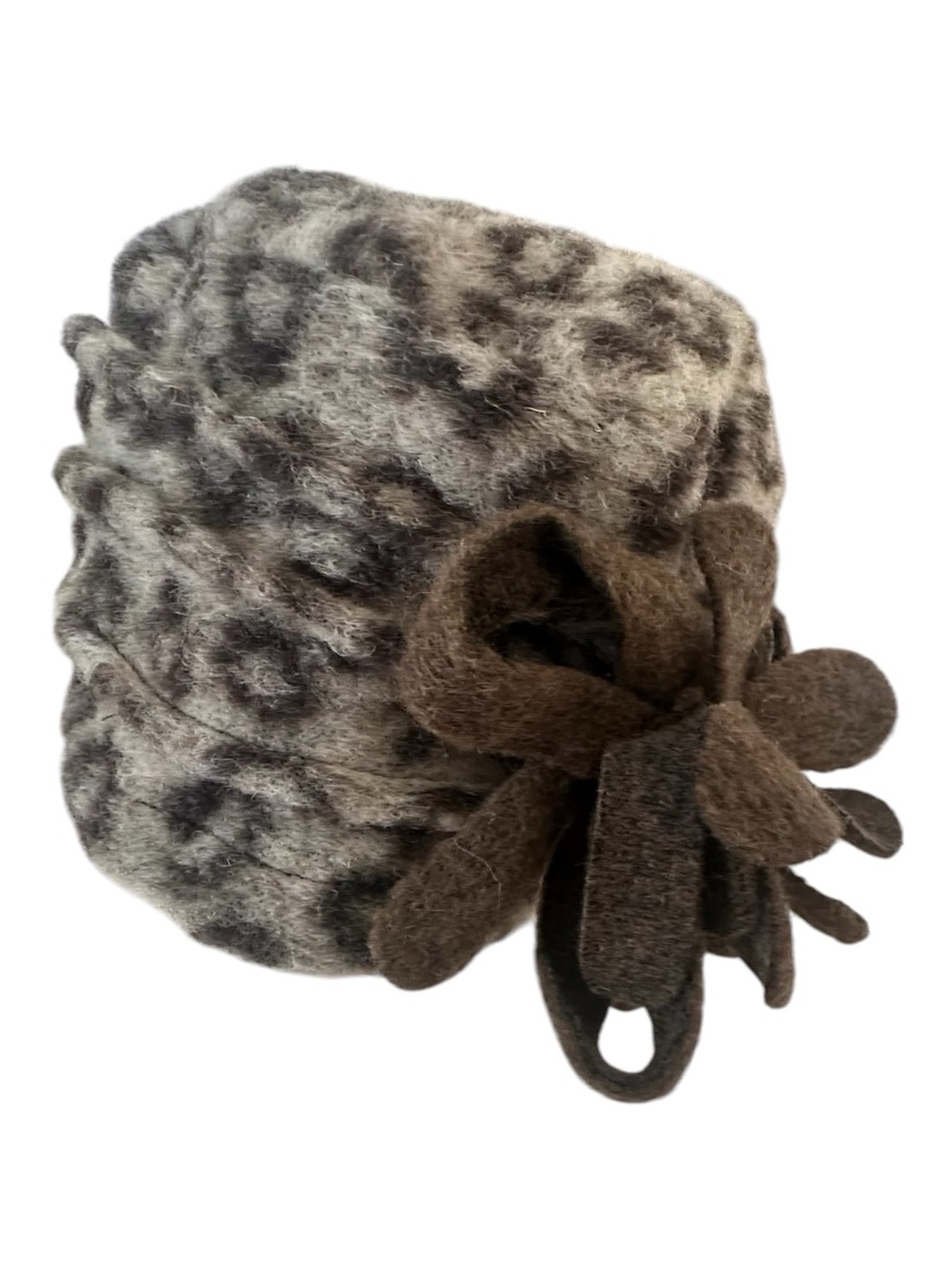 Italian Made Leopard-Print Felt Cloche Hat with Flower Accent - Brown